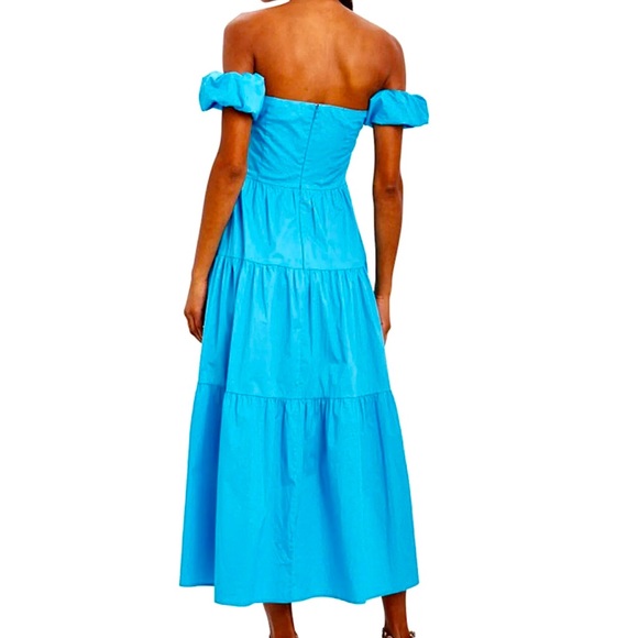 🌺🎉HP🎉🌺 NWT Staud Elio Off-The-Shoulder Midi Dress Bright Blue - Picture 3 of 16